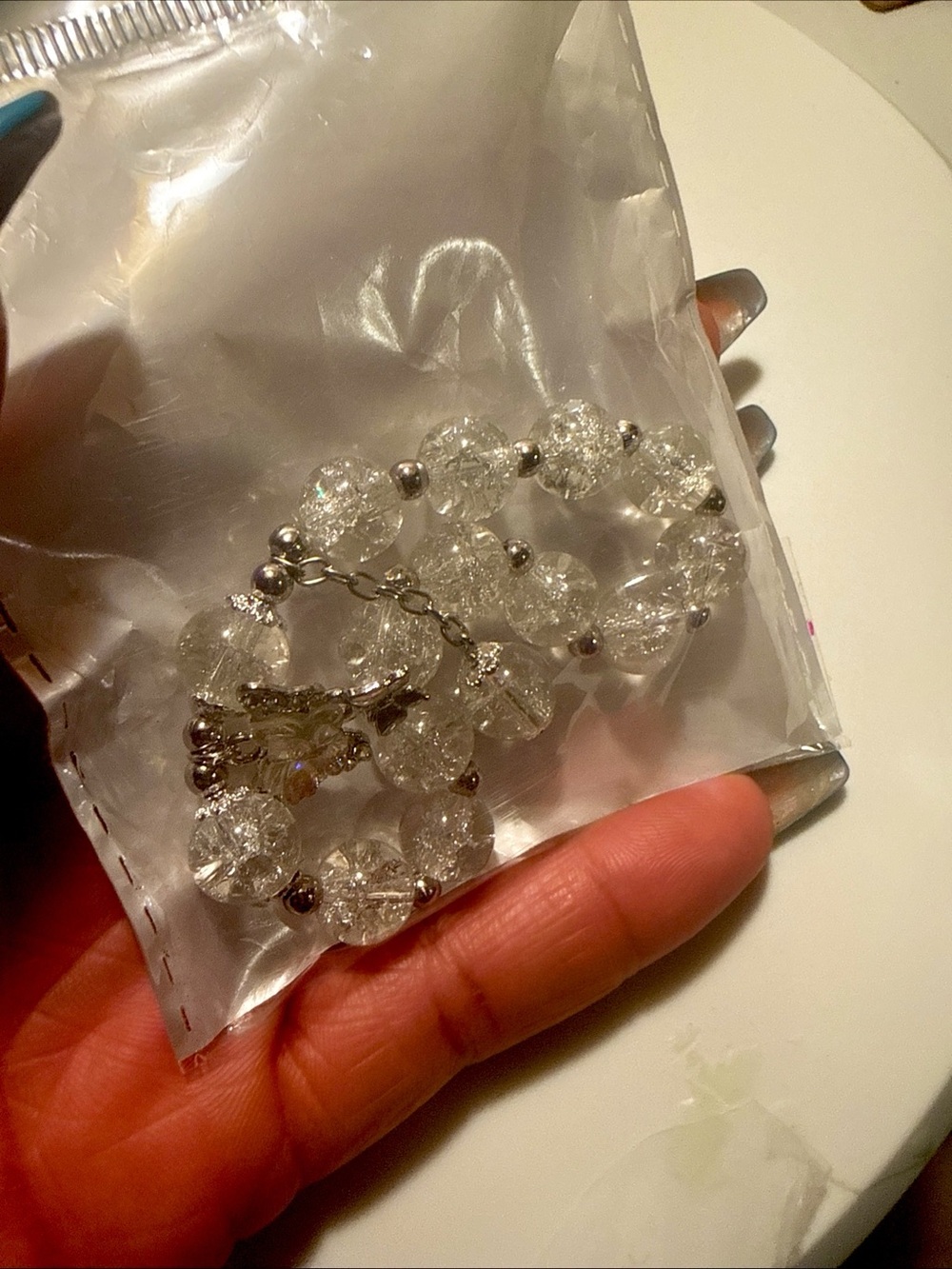 Clear Crystal Bead Bracelet with Silver Charm